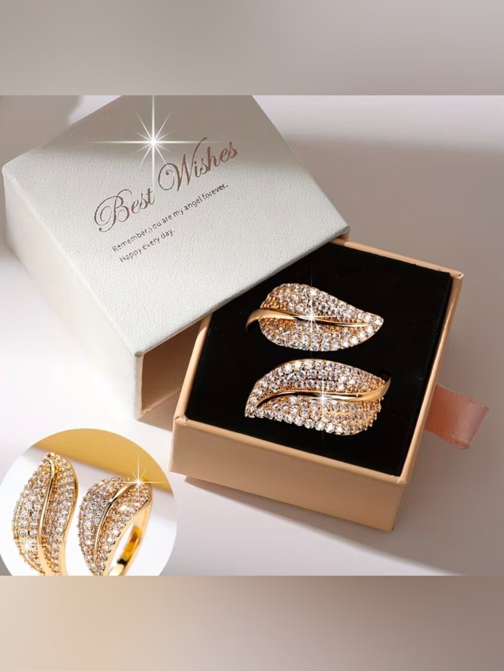 $8 Each Or Bundle 5/$20 Gold Crystal Leaf Adjustable Wrap Ring- No Box